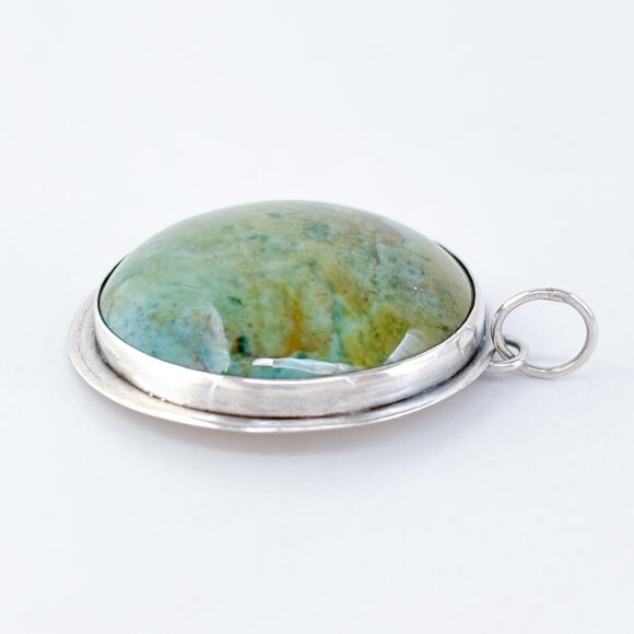 Vintage Sterling Silver 925 Green Jasper Round Pendant - Picture 3 of 6